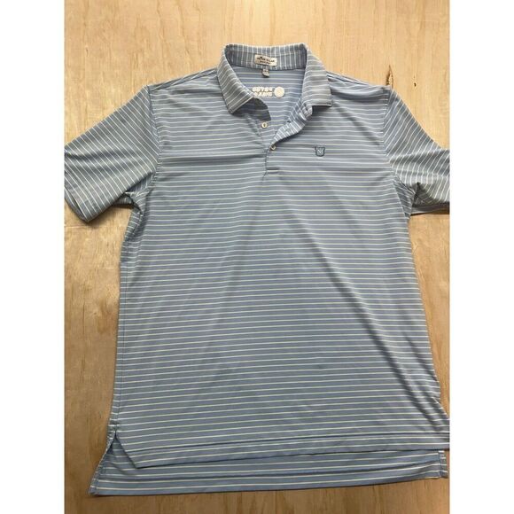 Peter Miller Summer Comfort Mens Striped Polo Size Large Light Blue - Picture 1 of 6